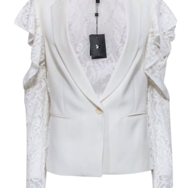 BCBG Max Azaria - Ivory Blazer w/ Ruffled Cold Shoulder Lace Sleeves Sz S
