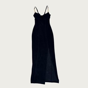 (XS/S) 70s/80s Black Gemstone Strap Evening Gown