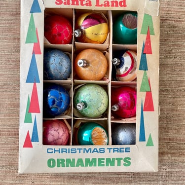Vintage Santa Land Christmas Tree Ornaments in Original Box - Hand Blown in Poland - Set of 12 