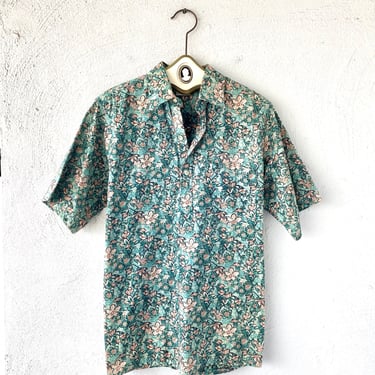 Vintage 70s 80s Hawaiian Aloh Shirt Hawaii Floral Collared Top 