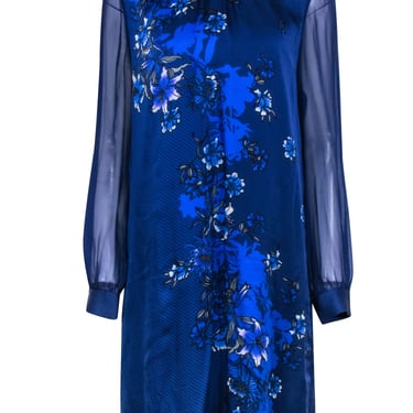 Elie Tahari - Indigo Floral Print Silk Shift Dress Sz L