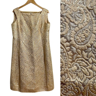 1960s vintage gold and silver brocade cocktail dress - size large 