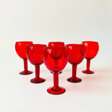 Vintage Red Wine Glasses - Set of 6 