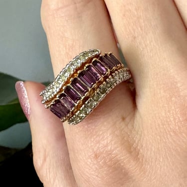 Light Purple Crystal Baguette Wave 18K Gold Plate Ring Size 8