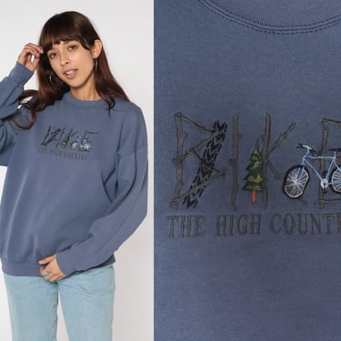 Biking Sweatshirt 90s Bike The High Country Shirt Slouchy 1990s Sweater Graphic Bicycle Sweatshirt 90s Cycling Blue Extra Large xl 