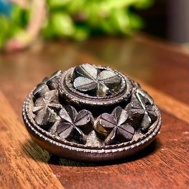 Mourning Jewelry Antique Brooch Hand Carved  Bog Oak Wood Wooden Victorian Era 