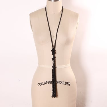 1920s Black Glass Bead Flapper Tassel Fringe Necklace 