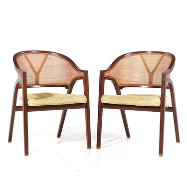 Edward Wormley for Dunbar Mid Century Walnut and Cane Chairs - Pair - mcm 