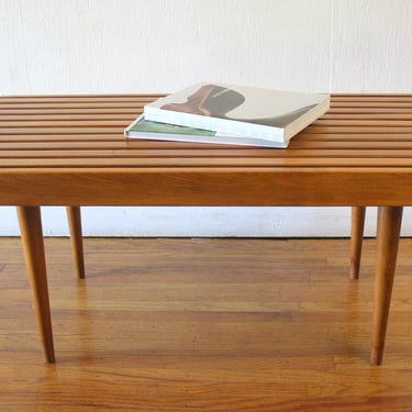 Mi Century Modern Slatted Coffee Table Bench