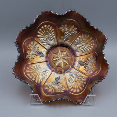 Fenton Peacock and Grape Amethyst Carnival Glass Bowl | Antique Iridescent Glassware 