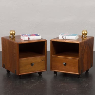 Pair of Walnut Nightstands by Fabio Lenci for Bernini, Italy 1970s 