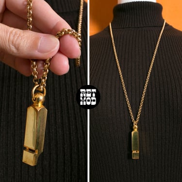 Heavy Chunky Vintage Gold Whistle Statement Necklace 