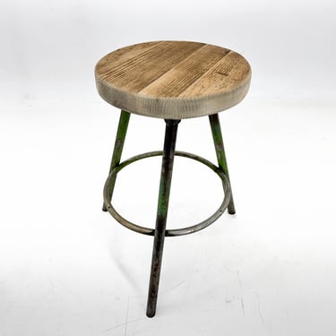 Vintage Industrial Steel & Wood Tripod Stool, 1950's 