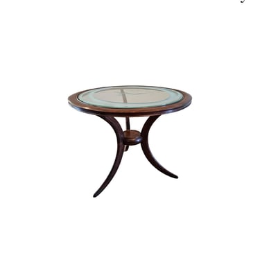 Mid-Century Modern Italian Round End Table in the manner of Ico Parisi - circa 1940s - Etched Glass Sculptural Wooden Base 