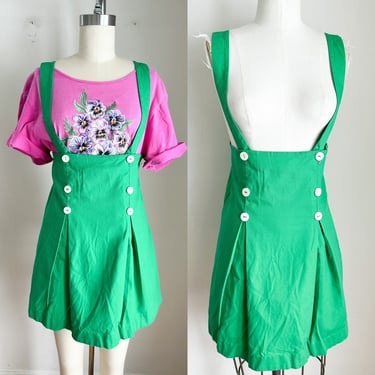 Vintage 1960s Kelly Green Suspender Mini Skirt / XXS - XS 