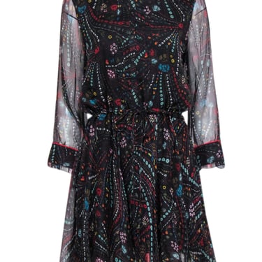 Zadig & Voltaire - Black w/ Multicolor Psychedelic Print Silk Chiffon Dress Sz L
