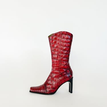 Burgundy Embossed Cowboy Boots (8.5)