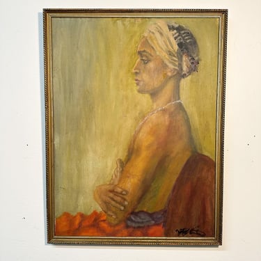 1950s Nude Painting of African American Woman - Vintage Portrait Paintings - Signed by Mystery Artist - Norton? - Chicago Art Estate 