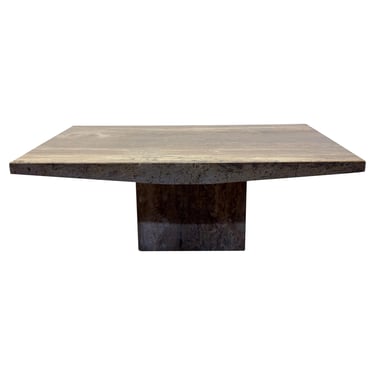 Italian Walnut Travertine Coffee or Cocktail Table With Bowed Edges, 1990s - 2 o