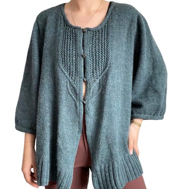 Hand Knit Womens Turquoise Blue Alpaca Soft Cable Knit Relaxed Cardigan Sz XL 