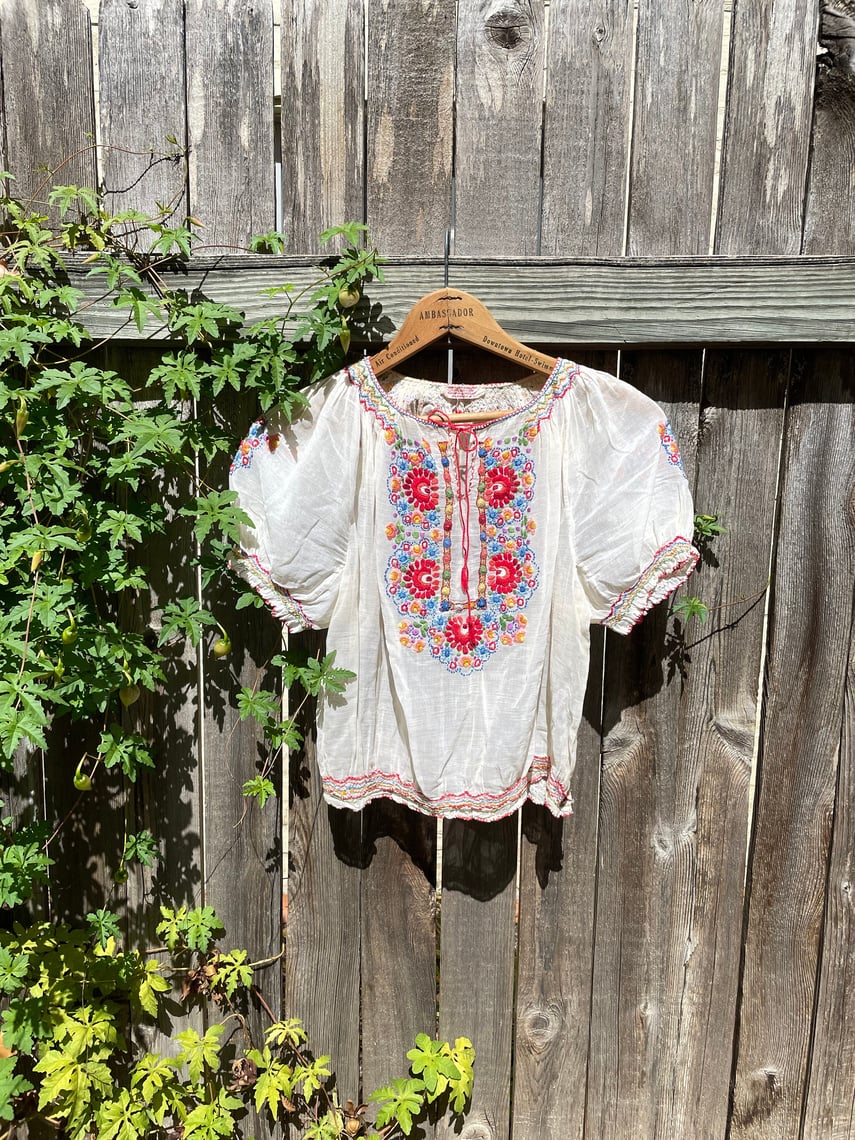 Beautiful Penny Lane selling 1970s vintage Penny Lane hand embroidered hungarian folk peasant blouse