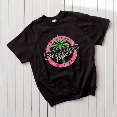 Orlando vintage sweatshirt | 80s 90s vintage neon pink palm tree black cut-off short sleeve sweatshirt 