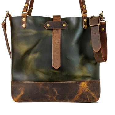 The Jade Slip Thru Tote |  Handmade Leather Tote Bag | Green Leather Crossbody Bag |  Leather Purse 