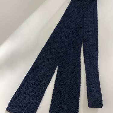 1950's Woven Knit Tie  - Silk - Deep Blue Color - Super Soft Texture - Square-end 
