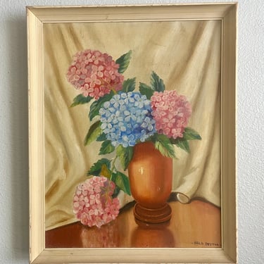 Vintage Oil Painting, Floral Still Life, Mid Century, Signed Original Art, Framed, Rhododenrons, Geraniums 