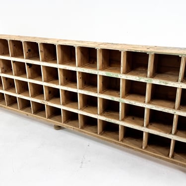 Long Vintage All-Wood Industrial Cabinet with 52 Compartments 