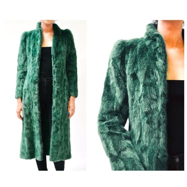 Vintage Green Mink Fur Jacket Coat By Henri Bendel New York XXS XS // Stunning 80s 90s Dark Green Long Fur Coat Jacket 