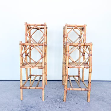 Pair of Two Tier Rattan Plant Stands