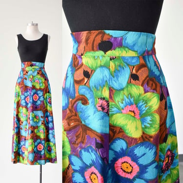 Vintage 1970s Maxi Skirt / Floral Maxi Skirt / Full Long Vintage Skirt / Floral 1970s Boho Skirt / Formal 1970s Long Skirt / Formal Maxi 