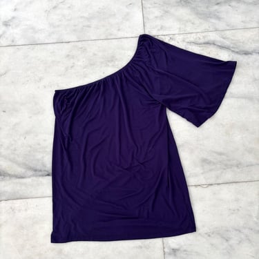 Y2K One Shoulder Dress Purple Jersey Knit Relaxed Fit Bohemian Chic Women L USA 