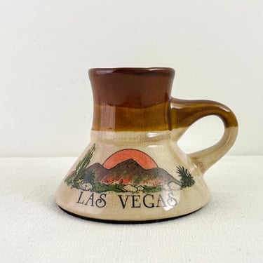 Vintage No Spill Mug, Ceramic Las Vegas Travel Mug, On The Go Coffee Tea Mug 