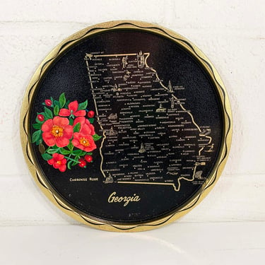 Vintage Metal Georgia Drink Tray Plate Souvenir Retro Round Tiki Cherokee Rose Mid-Century Barware 