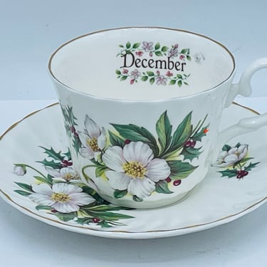 Staffordshire Hand Decorated Fine Bone China December Flower of the Month Teacup 