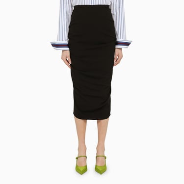 Dries Van Noten Black Draped Midi Skirt In Wool Blend Women