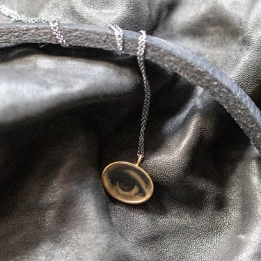 Mixed Metal Oblong Oval Eye Pendant Necklace