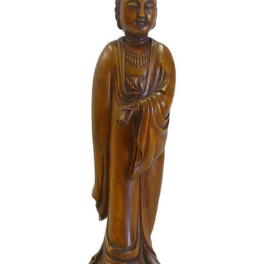 Chinese Boxwood Standing Scholar Kwan Yin Statue cs695-4E 