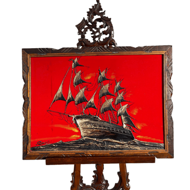 Sosa Mid Century Oil on Velvet Ship Painting