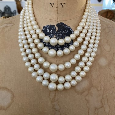 1950s pearl necklace, multi strand, mid century jewelry, faux pearls, graduated, vintage 50s necklace, mrs maisel, rockabilly, classic, vlv 