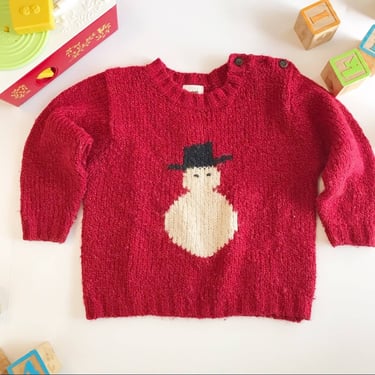 SIZE 12-24 months Vintage Gap Kids Snowman Knit Sweater Cozy Winter 
