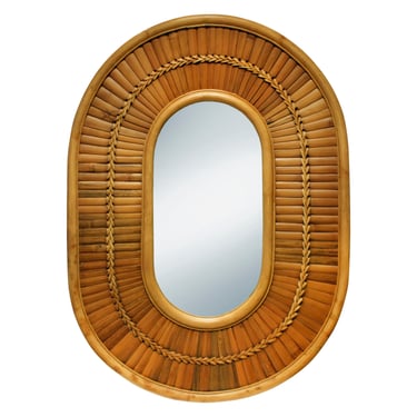 Artisan Racetrack Mirror in Rattan and Bamboo 1970s - SOLD