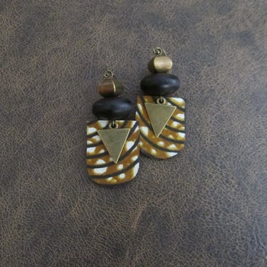 African print earrings, Ankara earrings, wooden earrings, bold statement earrings, Afrocentric earrings, earth tone earrings, batik earrings 