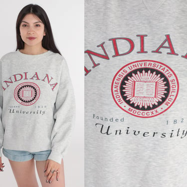 Indiana University Sweatshirt -- 00s Hoosiers University Shirt Graphic College Slouchy Heather Grey Crewneck Y2K Medium 
