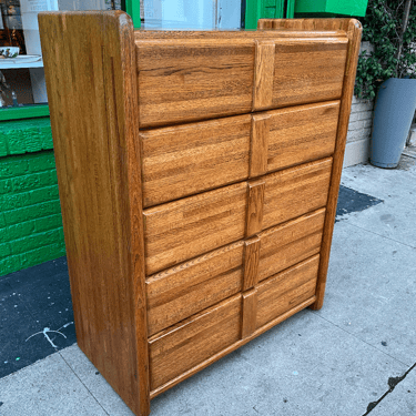 A Chip Off the Old | 1980s Oak Post-modern Highboy Dresser