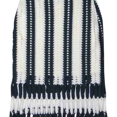 Eva Franco - Navy & White Crochet Midi Skirt w/ Fringed Hem Sz M
