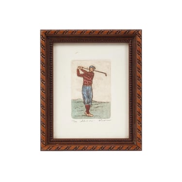 David Olson Etching on Paper  "Hole in One" Print Golf Vintage 