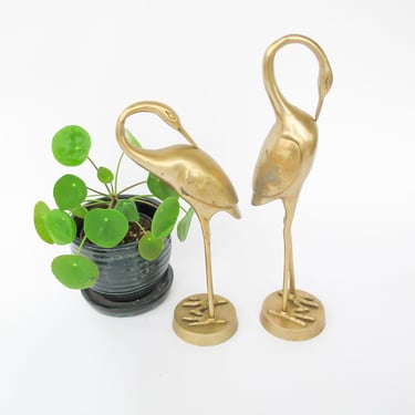 NEW - Solid Brass Set of 2 Large Minimalist Cranes 